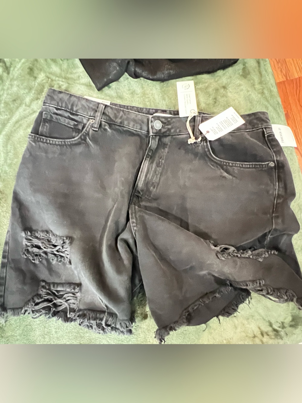 Forever 21 Black Distressed Denim Shorts